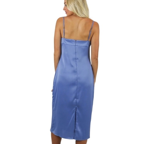 We Wore What NWT Slate Blue Satin Slip Dress - Picture 3 of 12
